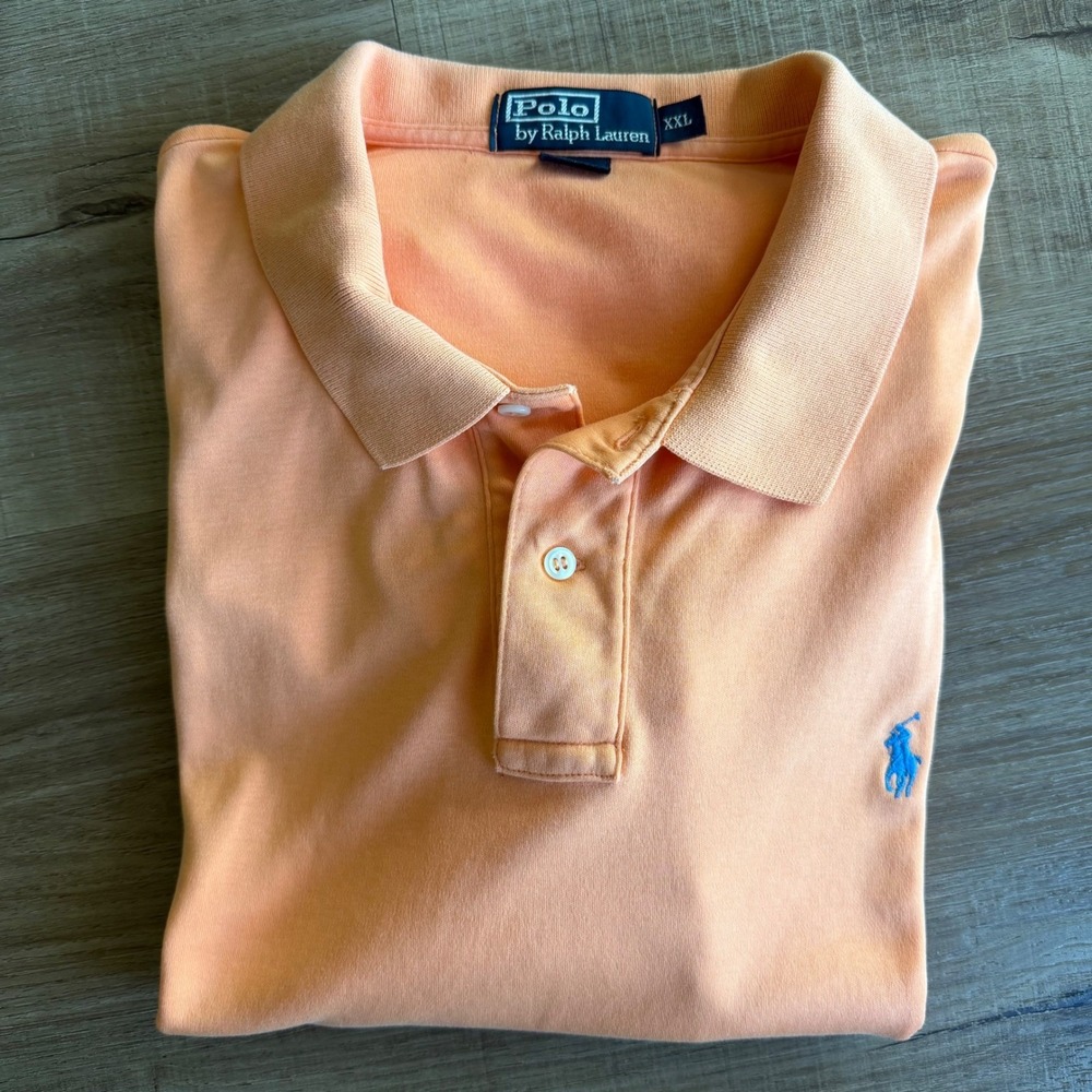 Polo Ralph Lauren Mens XXL Peach Orange Short Sleeve Cotton Polo Shirt Blue Pony